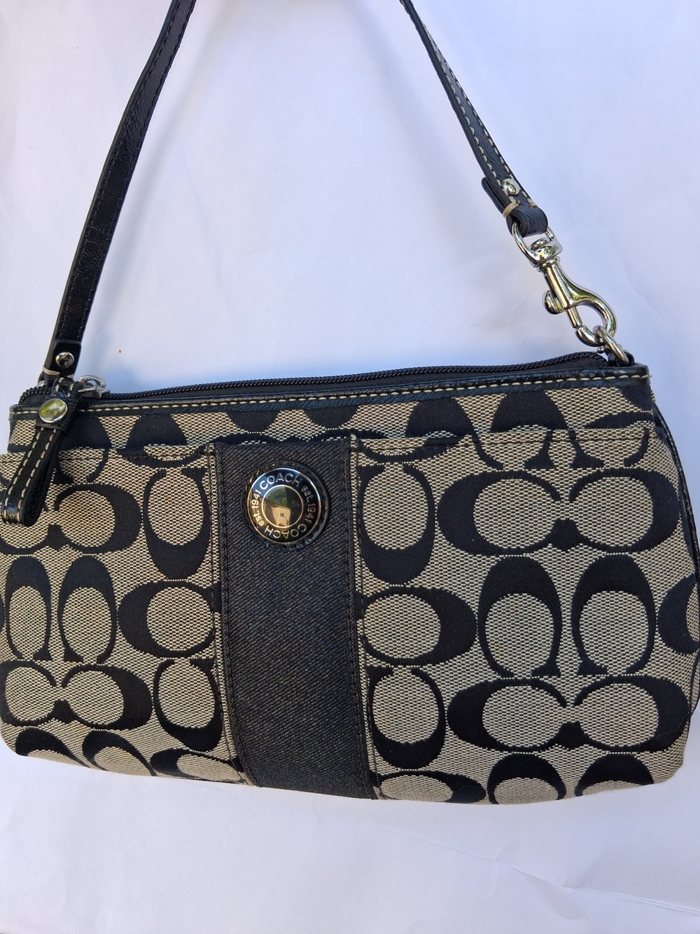 Coach Signature Canvas Black/Tan Wristlet